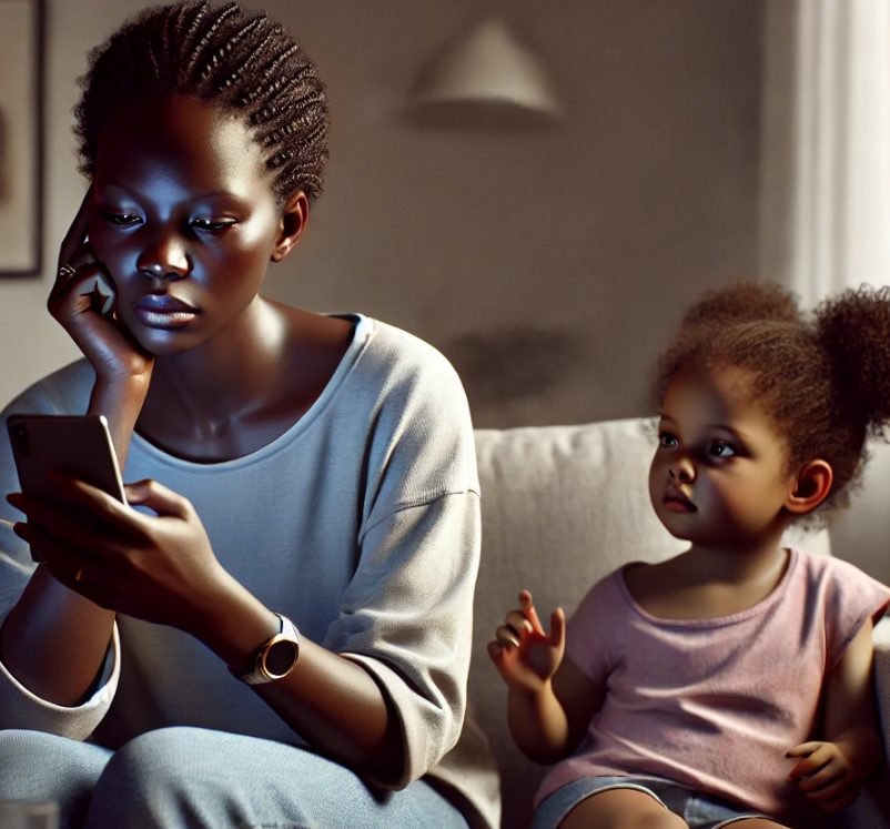 une mère occupée sur son téléphone portable qui ne prête pas attention à sa fille