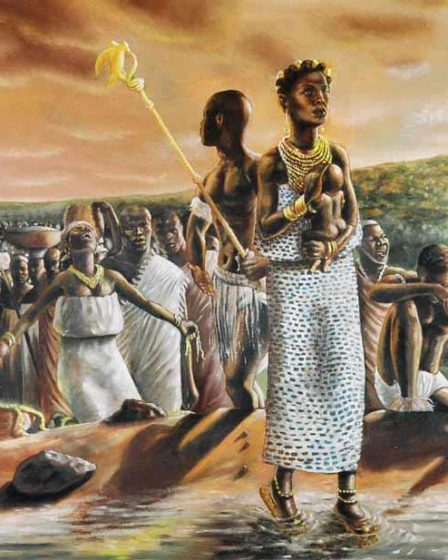 Femmes Baoulé en pagne traditionnel lors d’une célébration communautaire, illustrant la richesse culturelle des peuples Akan.
