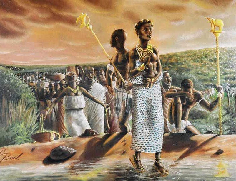 Femmes Baoulé en pagne traditionnel lors d’une célébration communautaire, illustrant la richesse culturelle des peuples Akan.