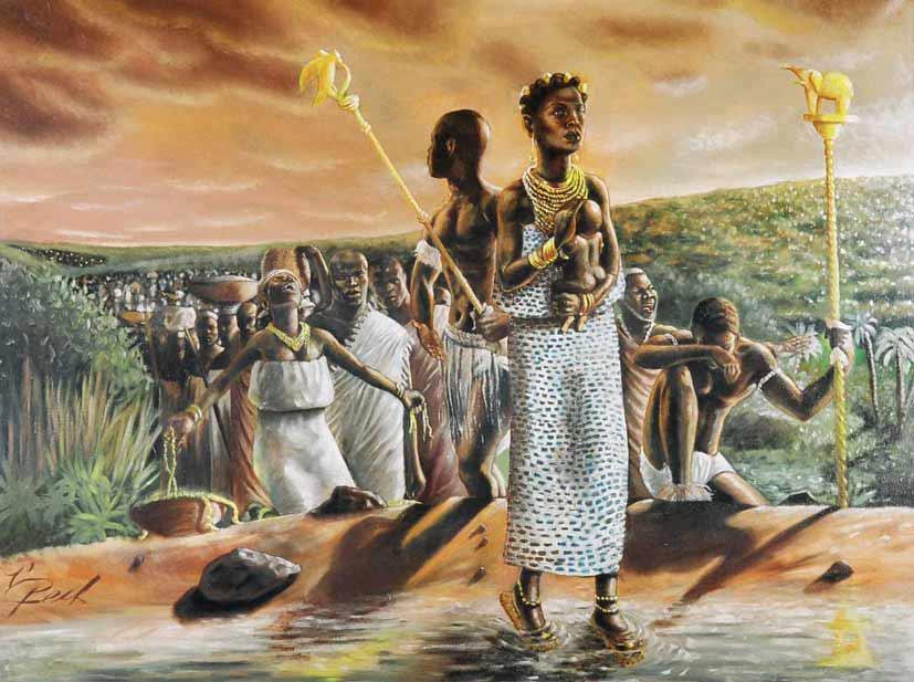 Femmes Baoulé en pagne traditionnel lors d’une célébration communautaire, illustrant la richesse culturelle des peuples Akan.