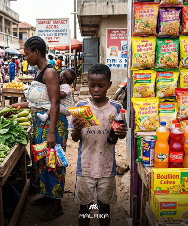 Produits alimentaires ultra transformés comme sodas, biscuits et snacks industriels