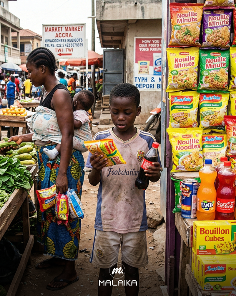 Produits alimentaires ultra transformés comme sodas, biscuits et snacks industriels